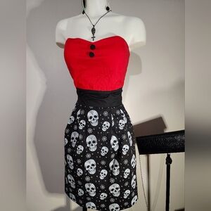 Sourpuss, Dress, Xl, rockabilly, skater, red, skull, pinup, zipper, nwt, spooky